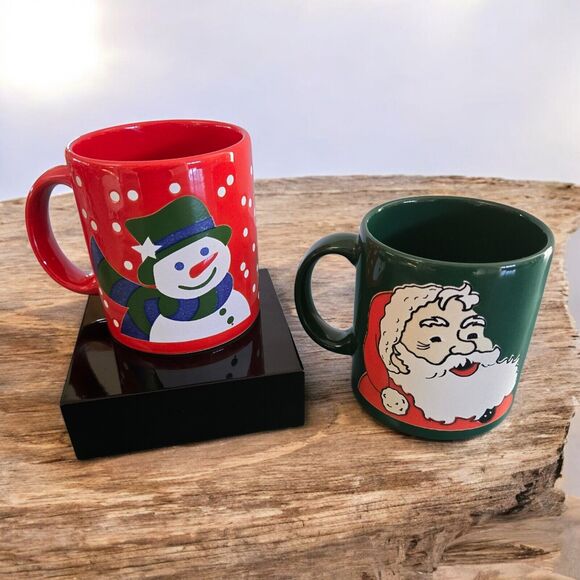 Rare Santa Claus Waechtersbach Vintage Green Christmas Mug & Holiday Red Snowman - Picture 5 of 12